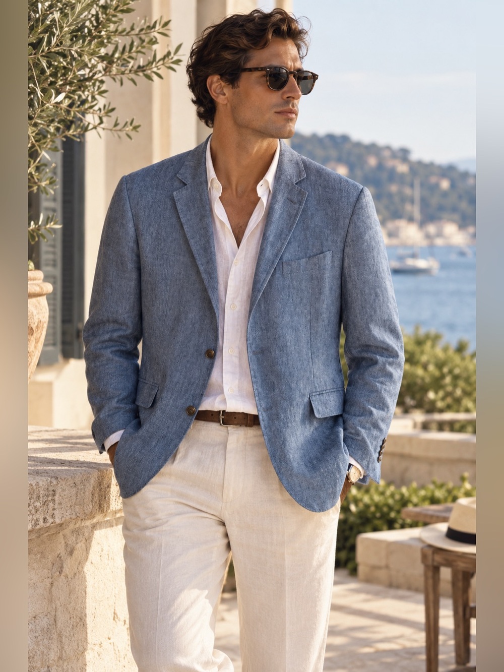Trent Nathan Men's 100% Pure Linen Blue Blazer Jacket Size XL Patterned Lining
